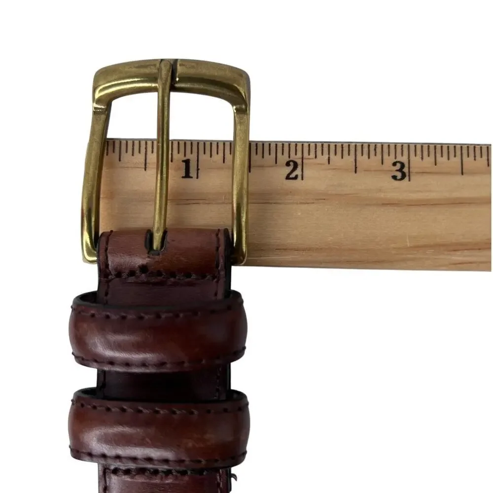 Genuine Leather Dress Belt Solid Brass Buckle Brown Classic Casual Men's 38W